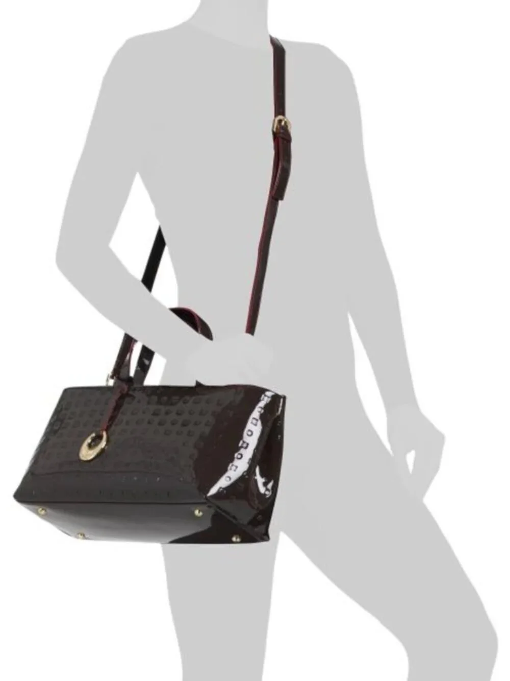 ARCADIA Made In Italy Patent Leather East West Zip Top Satchel